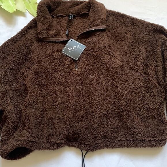 🌟nwt ZAFUL Half Zip Plush Cropped Sweatshirt🌟 - Picture 9 of 12
